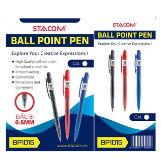 Bút bi Stacom nét 0.5mm mực Xanh/Đỏ/Đen BP1015 (hộp 24 cây)