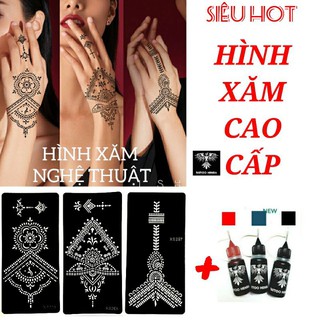 Hình xăm Henna cao cấp + Mực xăm tạm thời + Hướng dẫn sử dụng