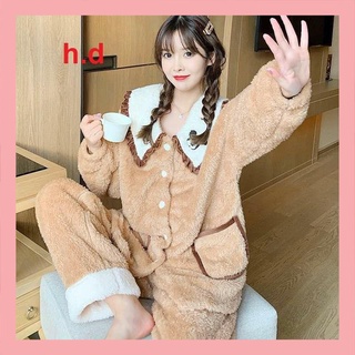 Bộ ngủ mùa đông Nữ lông cừu Thêu Chuột Mic ấm áp, giữ nhiệt tốtbộ thu đông mặc nhà ☘️Hàng loại 1 ☘️2 lớpUnisex <50kg