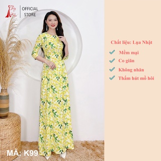 Áo dài cách tân nữ truyền thống thiết kế may sẵn tết nền xanh lá nhí K99 Thúy Kiều mềm mại co giãn áo dài giá rẻ