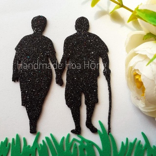 4 hình ông bà anh nắm tay bằng giấy xốp kim tuyến, 7 x 5.8cm _ Phụ kiện trang trí thiệp, phong thư, bưu thiếp