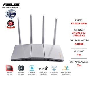 Router ASUS RT-AX55 White Wifi 6 AX1800 2 băng tần