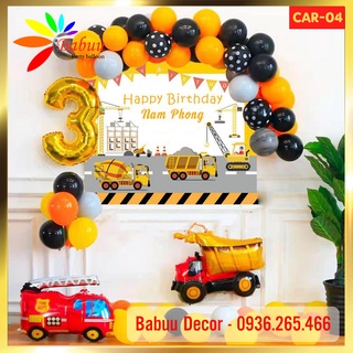 Set bóng sinh nhật bé trai chủ để phương tiện giao thông