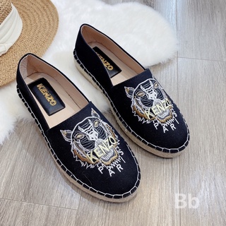 Giày lười nữ Slipon kenzo vải thêu đế cói