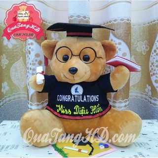 Gấu Bông Tốt Nghiệp Mịn Nâu 35cm - quà tặng tốt nghiệp