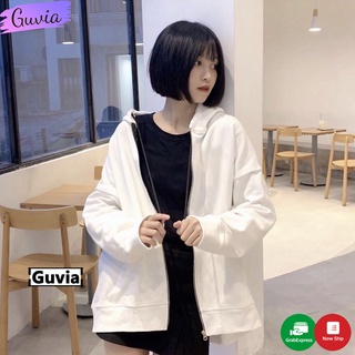 Áo Khoác Nỉ Ngoại Hoodie BASIC TRƠN Zip Form Rộng Nam Nữ Unisex Ulzzang GUVIA