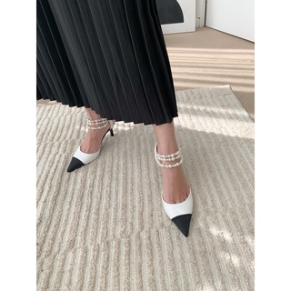 COCO SIN - Giày Cao Gót Trắng Mũi Đen