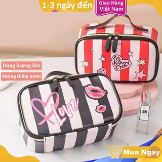 Túi Đựng Mỹ Phẩm Đồ Trang Điểm Hình Hộp Chất Liệu Da Sang Trọng Chống Thấm Nước