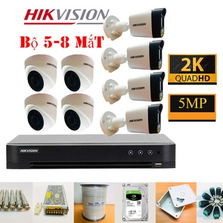 Trọn  Bộ Camera 5/6/7/8 Mắt 5Mp Hikvision Chính Hãng (FULL PHỤ KIỆN LẮP ĐẶT), Ổ Cứng Tùy Chọn