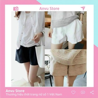 Quần đùi đũi nữ 6 màuFREESHIPphong cách Hàn vải đũi cao cấp cạp khoá lưng chun | [ ANVU STORE QNU12]