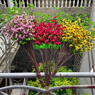10 Cành đào,mai giả làm cây trang trí tết hàng đẹp dài 80cm có 5 nhánh L2
