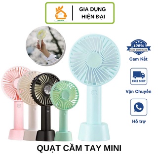 Quạt Mini Cầm Tay 4 Cánh 3 Tốc Độ Gió Có Đế Để Bàn Kèm Pin Sạc - Quạt Để Bàn Tiện Dụng