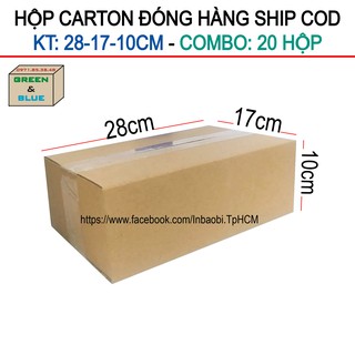 20 Hộp 28x17x10 cm, Hộp Carton 3 lớp đóng hàng chuẩn Ship COD (Green &amp; Blue Box, Thùng giấy - Hộp giấy giá rẻ)