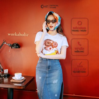 Áo thun nữ t-shirt in bé cầm bánh CCHAT