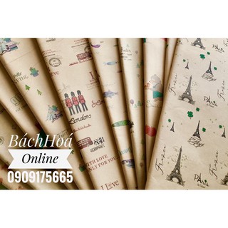 Giấy kraft hoạ tiết vintage - dùng làm sản phẩm hanmade, gói quà, gói hoa, bao 4 quyển tập/vở