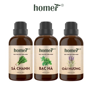 Combo 3 tinh dầu Sả chanh + Bạc Hà + Oải Hương Homer 20ml/chai