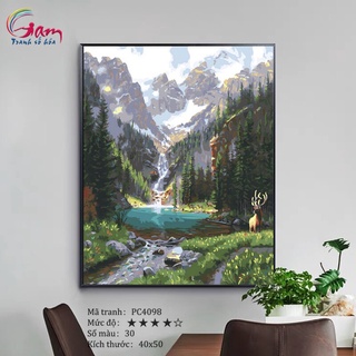 Tranh sơn dầu số hóa tự tô màu Gam Phong cảnh thiên nhiên núi tuyết PC4098