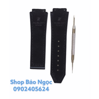 GIÁ ĐỘC NHẤT Dây đồng hồ cao cấp Hublot nam size 42 - Da lộn kim cương đen size 19x25x22mm