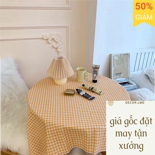 Khăn trải bàn kẻ caro cam, khăn picnic, khăn nền chụp ảnh sản phẩm