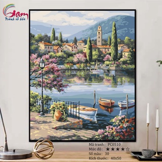 Tranh số hoá Gam phong cảnh mùa xuân bên bờ vịnh căng khung 40x50cm PC0510