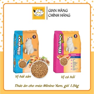 Thức ăn hạt cho mèo Minino Yum vị hải sản &amp; cá hồi, gói 1.5 kg