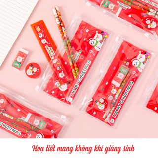 Dụng Cụ Học Tập Quà Tặng Giáng Sinh Set Gồm Bút Chì Tẩy Gọt Bút Chì Thước Bé Bebe