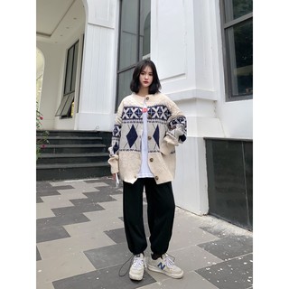 Áo khoác len thổ cẩm trắng + xanh navy