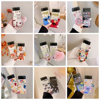 Ốp Điện Thoại PC Cứng Trong Suốt Chống Sốc Kèm Dây Đeo Tay Họa Tiết Hoạt Hình Cho Samsung Galaxy Z Flip 3 5G