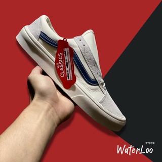Giày Vans Style 36 Màu Trắng Kem Vạch Xanh, Vans Classic Trắng Kem Kẻ Xanh Waterloo Shop