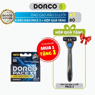 4 đầu dao cạo 3 lưỡi và hộp quà tặng cán dao cạo DORCO PACE 3
