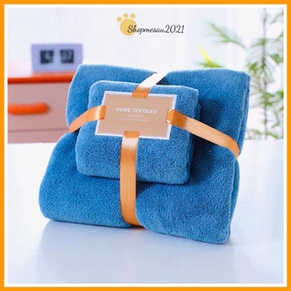 Sét khăn tắm lông cừu cao cấp, combo 2 khăn 35x75cm và 70x140- chất liệu lông cừu siêu mềm