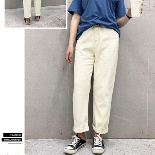 Quần jean baggy big size lưng cao trơn size 65-105kg màu kem, đen