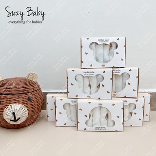 Set 6 khăn sữa sợi tre cho bé Mochee họa tiết gấu kích thước 30x30cm