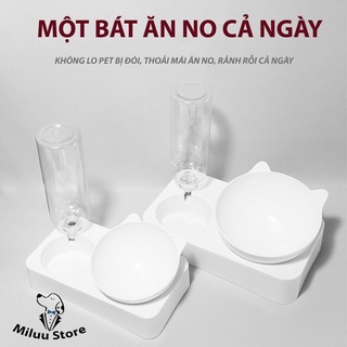 Bát ăn đầu mèo kèm bình nước tự động cho chó mèo( màu ngẫu nhiên)