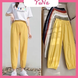 Quần jogger nữ MAIKA bo gấu vải đũi xước siêu mềm siêu nhẹ siêu mát, phụ kiện thời trang YUNA