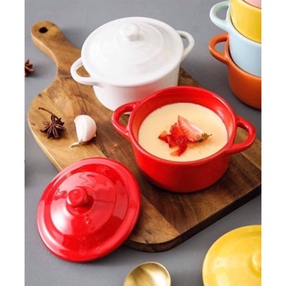 Bát ăn dặm dáng chiếc nồi nhỏ xinh, hũ làm caramen có nắp, chiếc nồi mini 2 quai kèm nắp