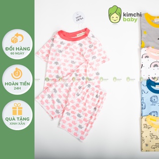 Đồ Bộ Bé Gái, Bé Trai Minky Mom Vải Thun Lạnh Sư Tử Xanh Cầu Vồng, Bộ Cộc Tay Mặc Nhà Cho Bé MKM2204
