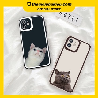 Ốp iphone - Ốp lưng iphone cạnh vuông viền camera Mèo ngạc nhiên dành cho ip 6 đến 14promax - ng125