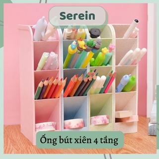 Kệ 4 tầng đựng bút cute SEREIN, hộp đựng bút, ống bút xiên để bàn nhiều ngăn văn phòng phẩm phong cách Hàn Quốc