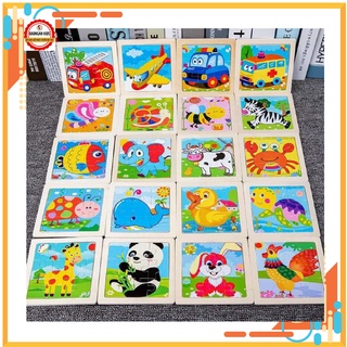 Đồ chơi xếp hình, tranh ghép gỗ 9 mảnh size nhỏ 11x11 an toàn cho bé, nhiều hình ngộ nghĩnh đáng yêu