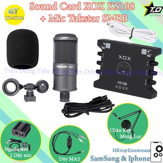 Bộ mic thu âm Taksar PC SM8B sound card XOX KS108 chân màng MA2 nguồn 48V 2 dây canon-  Bộ live stream sound card ks108