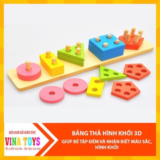 [SIZE LỚN] Bộ đồ chơi gỗ thả hình khối 5 cọc 3D phát triển tư duy theo Montessori cho bé - Đồ Chơi Gỗ Thông Minh Cho Bé