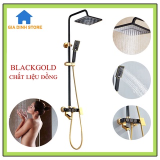Sen cây tắm đứng nóng lạnh cao cấp MORALLY- BLACKGOLD, chất liệu đồng, phun mưa tự nhiên