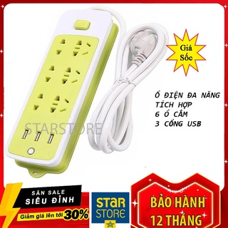 Ổ Cắm Điện Xanh Đa Năng Tích Hợp 6 Ổ Cắm, 3 Cổng USB An Toàn Khi Sử Dụng