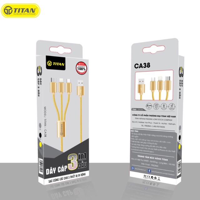Cáp 3 Đầu Lightning + Micro + Type C TITAN - CA38