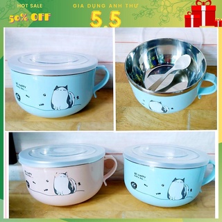 [Rẻ vô địch] Ca Ăn Mì 2 Lớp Ruột Inox Họa Tiết Ngộ Ngĩnh - Ca Ăn Mì Siêu Tiện Dụng Siêu Dễ Thương