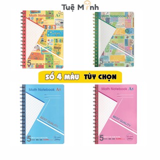 Sổ A5 200 trang Caro [Chọn Màu] lò xo kép bìa nhựa, cuốn vở Klong MS 300