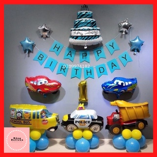 Trang trí sinh nhật cho bé trai ❤️TẶNG BÓNG SỐ TUỔI❤️ Set bóng sinh nhật cho bé trai chủ đề ô tô BT10