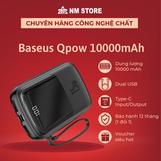 Pin sạc dự phòng Baseus Qpow Digital Display sạc nhanh 3A 10000mAh tích hợp cáp sạc Type-C được trang bị 2 cổng USB