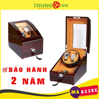 [CÓ LED] Hộp Xoay 2 Đồng Hồ Cơ + 3 Ngăn Tĩnh Vỏ Gỗ Sơn Mài (Đèn LED) - Mã 823EC